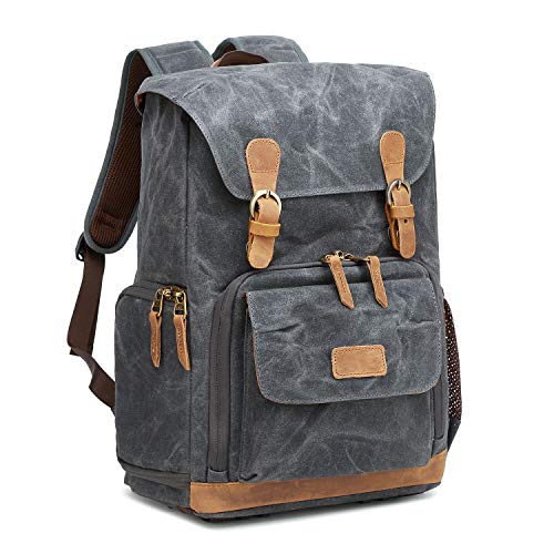 Mochila Fotografica Vintage de BAIGIO Mochila Cámara Reflex DSLR SLR Canon-Nikon-Sony para Hombres Mujeres Profesional Mochila Fotografia para Lentes Trípodes Flash Laptop Portátil (Negro-1)