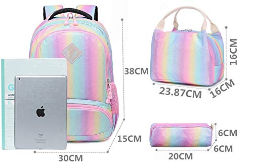 Mochila Rainbow Glitter para niñas - Mochila Preescolar para niños Lindos Mochila de Viaje Ligera Mochila Informal Encantadora Regalo para niñas 3 Packs - Rainbow