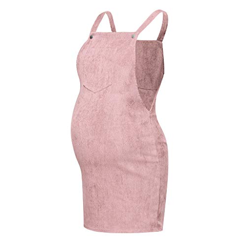 Moda Color Sólido Vestidos Falda de Mujer sin Mangas Tirantes Simplicidad y Moda Falda de Verano Vestido de Maternidad Pana Ropa premamá Mujeres Embarazadas MMUJERY (L, Rosa)