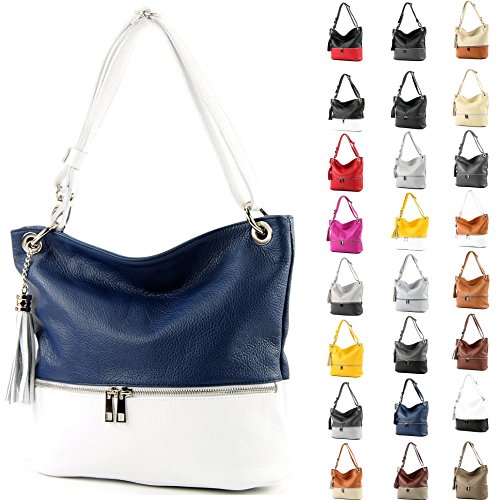 modamoda de - ital bolsa de hombro/hombro hecha de cuero T143, Color:camello