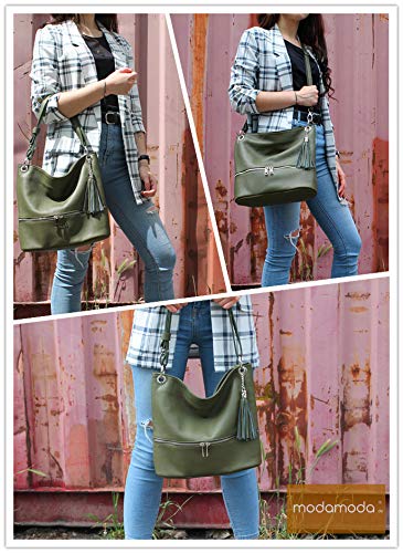 modamoda de - ital bolsa de hombro/hombro hecha de cuero T143, Color:camello