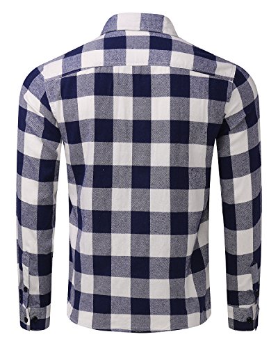 MODCHOK Hombre Camisa a Cuadros Casual de Franela Manga Larga Shirt Algod¨®n Slim Fit?Azul Blanco M