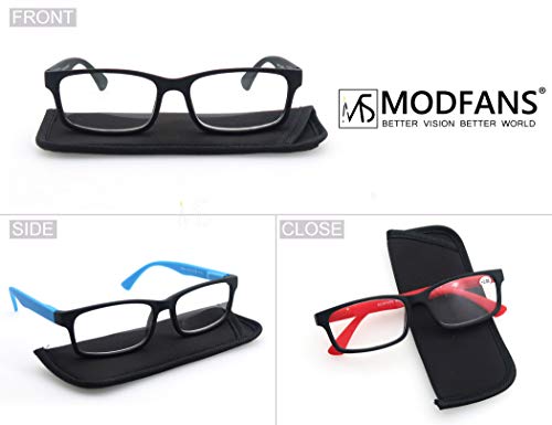 MODFANS Pack de 3 Gafas de Lectura 1.5/Gafas para Presbicia Hombres/Mujeres,Buena Vision Ligeras Comodas,Vista de Cerca/Vista Cansada,Colores Negro-Rojo-Azul