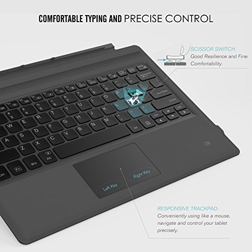 MoKo Surface Pro 7/6/4/3/Pro 2017 Teclado Inalámbrico Bluetooth - Ultra-Slim Wireless Keyboard (QWERTY) para Microsoft Surface Pro 6/4/3 Tableta/Panel Táctil 2 Botones, (NO Apta para Surface 3) Negro