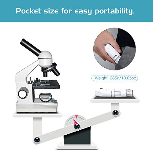 MoKo WiFi USB Microscopio Digital, 1080P HD 2MP Camera, 1000x Aumento Mini Bolsillo Niños estudiante Endoscopio Inalámbrico de Mano con 8 LED, Soporte de Brazo para iPhone ios Android ipad Windows Mac