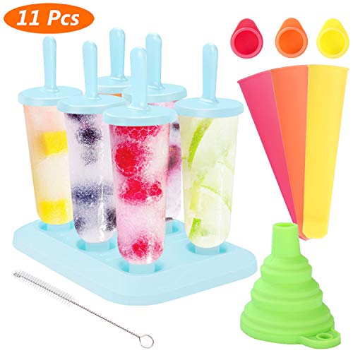 Molde para Helados, Moldes de Polos Libre de BPA y Reutilizable, 6 Fabricantes de Paletas Heladas, 3 Moldes de Silicona para Helados, Moldes de Paletas con Cepillo de Limpieza y Plegable Embudo