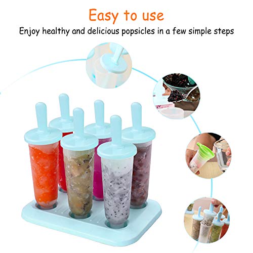 Molde para Helados, Moldes de Polos Libre de BPA y Reutilizable, 6 Fabricantes de Paletas Heladas, 3 Moldes de Silicona para Helados, Moldes de Paletas con Cepillo de Limpieza y Plegable Embudo