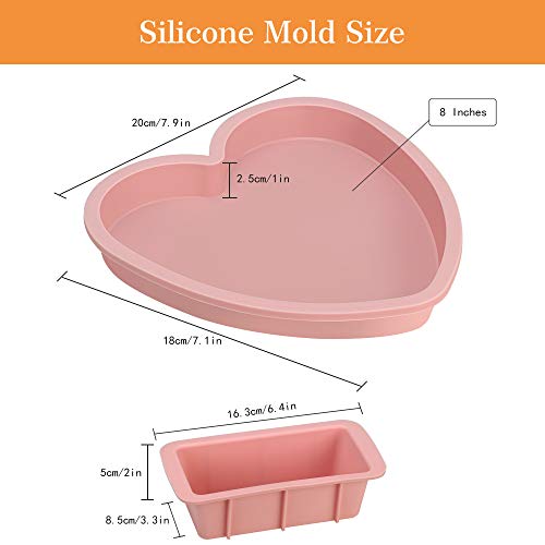 Moldes de Silicona Reposteria, Molde Tarta en forma de Corazón, Reutilizables y Antiadherentes 8 Pulgadas Moldes para Hornear de Pan Rectangular Moldes para Tostadas