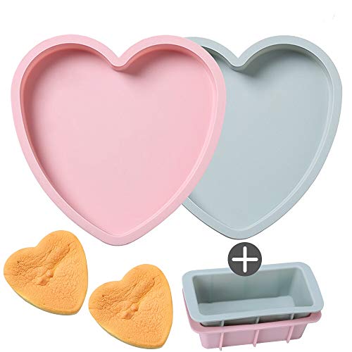 Moldes de Silicona Reposteria, Molde Tarta en forma de Corazón, Reutilizables y Antiadherentes 8 Pulgadas Moldes para Hornear de Pan Rectangular Moldes para Tostadas