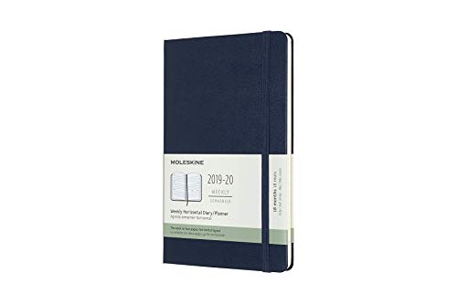 Moleskine - Agenda Semanal Horizontal de 18 Meses 2019/2020, Calendario Académico con Tapa Dura y Goma Elástica, Color Azul Zafiro, Tamaño Grande 13 x 21 cm, 208 Páginas (AGENDAS 18 MOIS)
