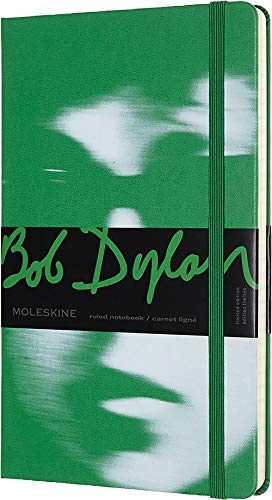 Moleskine - Cuaderno Bob Dylan Edición Limitada, Tapa Dura, Goma Elástica y Páginas con Rayas, Color Verde, Tamaño Grande 13 x 21 cm, 240 Páginas (EDITION LIMITEE)
