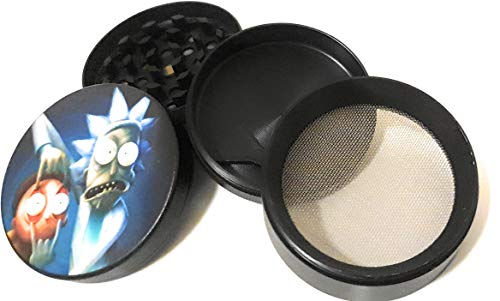 Molinillo de hierbas de aleación de zinc con tamiz y triturador magnético superior para hierbas secas, especias, plantas nuevo molinillo – 4 piezas (50 mm) negro