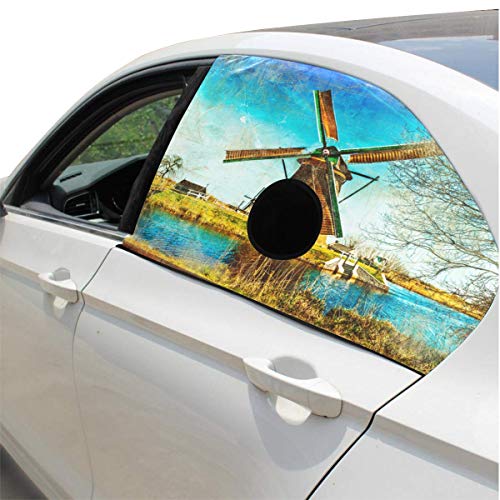 Molino de viento pintoresco Plegable Perro de seguridad para mascotas Coche Impreso Ventana Valla Cortina Barreras Protector para bebé niño Ajustable Flexible Parasol Sombra Ajuste universal para Suv