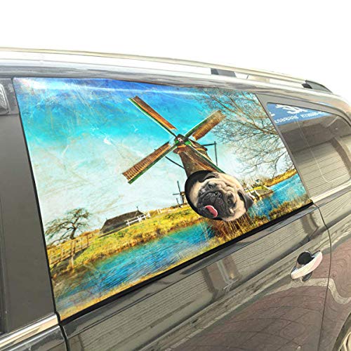 Molino de viento pintoresco Plegable Perro de seguridad para mascotas Coche Impreso Ventana Valla Cortina Barreras Protector para bebé niño Ajustable Flexible Parasol Sombra Ajuste universal para Suv