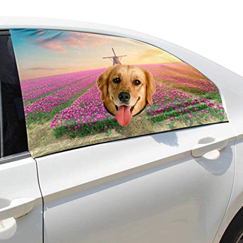 Molino de viento pintoresco Plegable Perro de seguridad para mascotas Coche Impreso Ventana Valla Cortina Barreras Protector para bebé niño Ajustable Flexible Parasol Sombra Ajuste universal para Suv