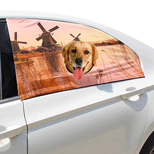 Molino de viento pintoresco Plegable Perro de seguridad para mascotas Coche Impreso Ventana Valla Cortina Barreras Protector para bebé niño Ajustable Flexible Parasol Sombra Ajuste universal para Suv