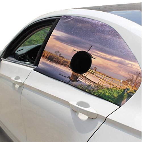 Molino de viento pintoresco Plegable Perro de seguridad para mascotas Coche Impreso Ventana Valla Cortina Barreras Protector para bebé niño Ajustable Flexible Parasol Sombra Ajuste universal para Suv