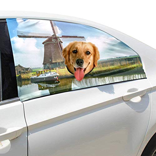 Molino de viento pintoresco Plegable Perro de seguridad para mascotas Coche Impreso Ventana Valla Cortina Barreras Protector para bebé niño Ajustable Flexible Parasol Sombra Ajuste universal para Suv