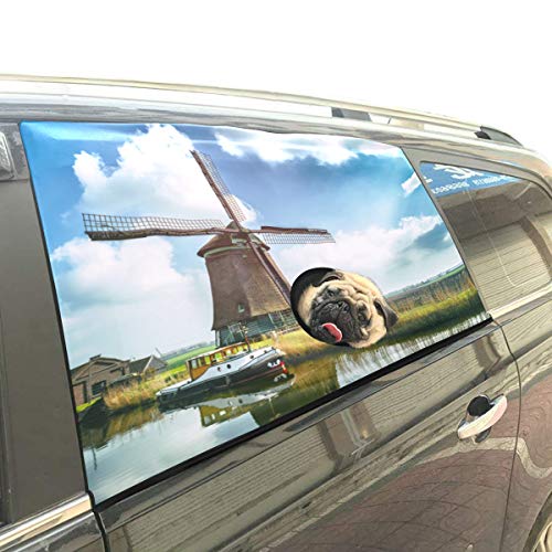 Molino de viento pintoresco Plegable Perro de seguridad para mascotas Coche Impreso Ventana Valla Cortina Barreras Protector para bebé niño Ajustable Flexible Parasol Sombra Ajuste universal para Suv