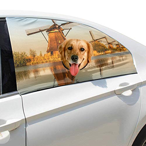 Molino de viento pintoresco Plegable Perro de seguridad para mascotas Coche Impreso Ventana Valla Cortina Barreras Protector para bebé niño Ajustable Flexible Parasol Sombra Ajuste universal para Suv