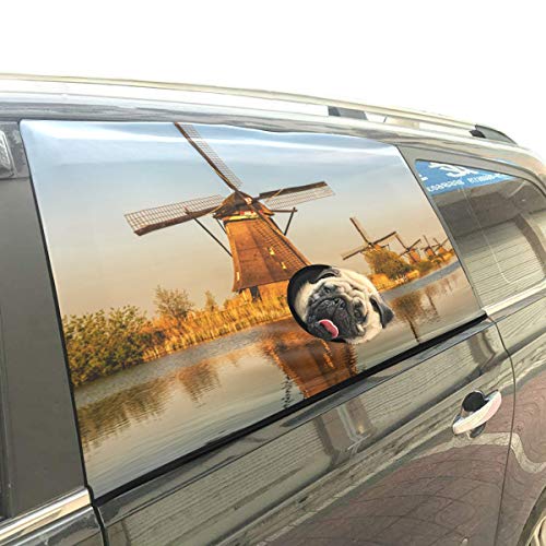 Molino de viento pintoresco Plegable Perro de seguridad para mascotas Coche Impreso Ventana Valla Cortina Barreras Protector para bebé niño Ajustable Flexible Parasol Sombra Ajuste universal para Suv