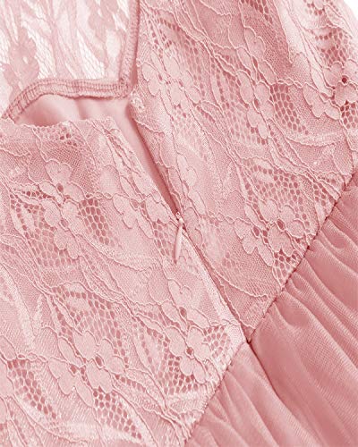 Molly Moda Vestido Midi de Dama de Honor con Corpiño de Encaje Sin Mangas, Detalle de Tul y Espalda Abierta Mujer Salir Fiesta Coctel 48 50 XXL Rosa