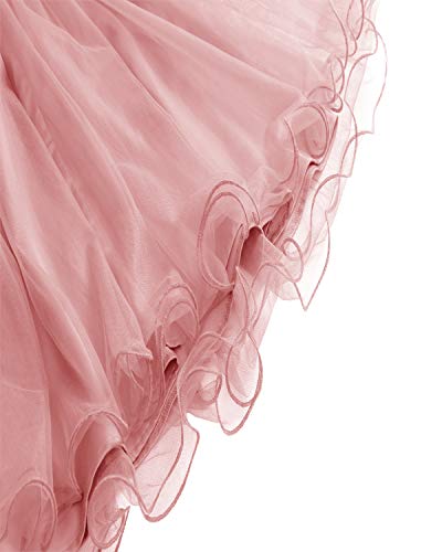 Molly Moda Vestido Midi de Dama de Honor con Corpiño de Encaje Sin Mangas, Detalle de Tul y Espalda Abierta Mujer Salir Fiesta Coctel 48 50 XXL Rosa