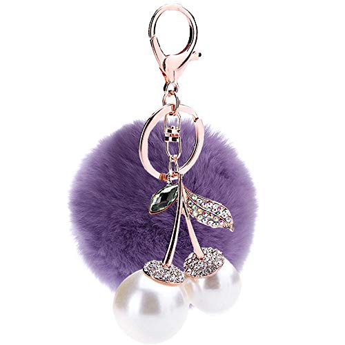 MOMIN Llaveros Novia Día de Creative Mullido Bola Cereza Colgante Llavero Accesorios Valentín Regalo para Mujeres y Niñas (Color : Red)