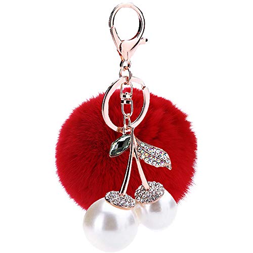MOMIN Llaveros Novia Día de Creative Mullido Bola Cereza Colgante Llavero Accesorios Valentín Regalo para Mujeres y Niñas (Color : Red)