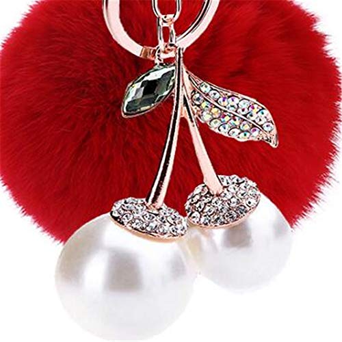 MOMIN Llaveros Novia Día de Creative Mullido Bola Cereza Colgante Llavero Accesorios Valentín Regalo para Mujeres y Niñas (Color : Red)