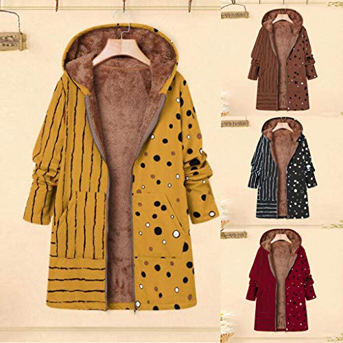 MOMOXI Talla Extra Mujer Invierno Cálido Vintage Floral Impreso Más Grueso Cremallera Abrigo Desgastar Mujer Invierno Abrigo Casual Sudadera con Capucha Chaqueta de Lana Capa Jacket Parka Pullover