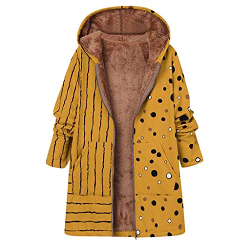 MOMOXI Talla Extra Mujer Invierno Cálido Vintage Floral Impreso Más Grueso Cremallera Abrigo Desgastar Mujer Invierno Abrigo Casual Sudadera con Capucha Chaqueta de Lana Capa Jacket Parka Pullover