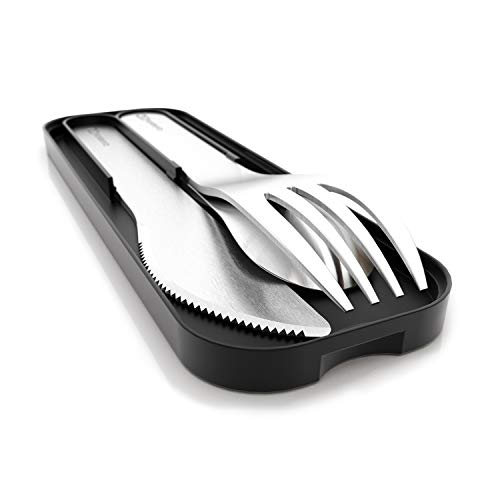 monbento - MB Pocket negro Onyx cubiertos para llevar con estuche - Cubiertos portatiles con 3 piezas de acero inoxidable tenedor, cuchillo, cuchara - Ideal para trabajo, camping