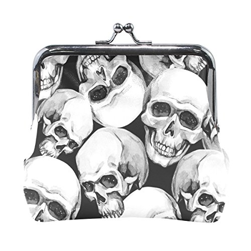 Monedero de calaveras divertido con broche de piel para mujer, pequeño bolso de cambios, tarjetero
