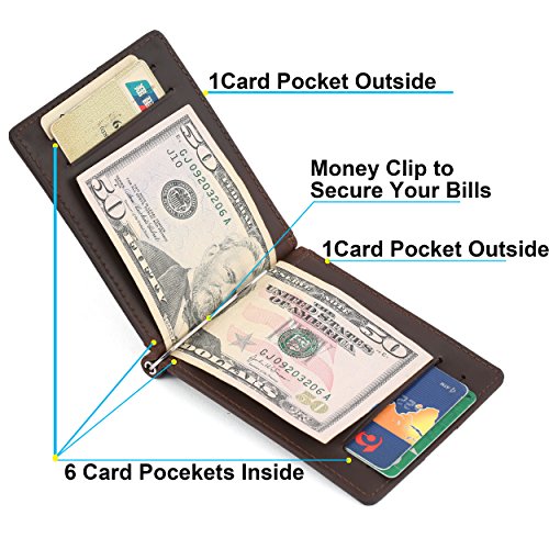 Monedero de Cuero para Hombres, Carteras para Hombres, Monedero Tarjeta de crédito para Tarjetas de protección RFID, Dinero Clip lip 4 Tarjetas con Bolsillo para Monedas (Brown)