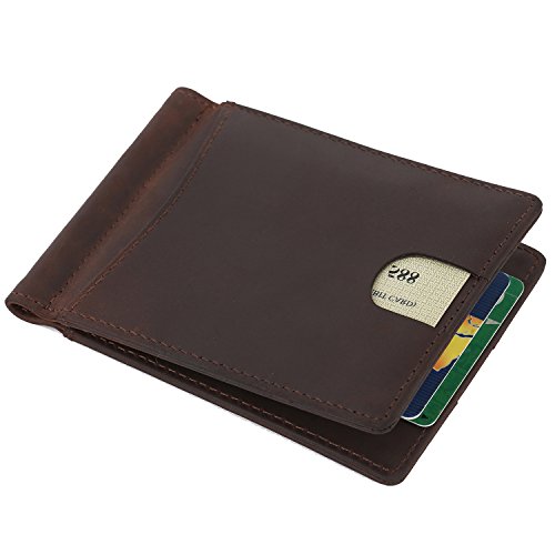 Monedero de Cuero para Hombres, Carteras para Hombres, Monedero Tarjeta de crédito para Tarjetas de protección RFID, Dinero Clip lip 4 Tarjetas con Bolsillo para Monedas (Brown)