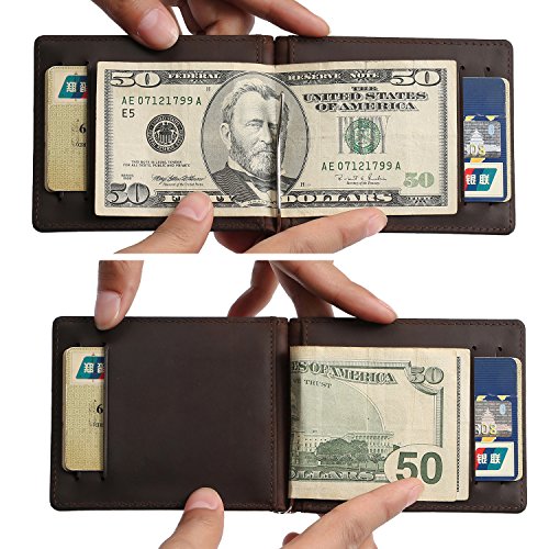 Monedero de Cuero para Hombres, Carteras para Hombres, Monedero Tarjeta de crédito para Tarjetas de protección RFID, Dinero Clip lip 4 Tarjetas con Bolsillo para Monedas (Brown)