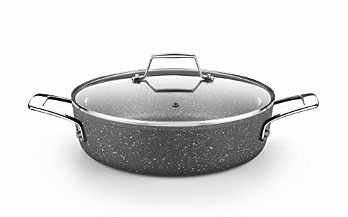 Monix Granite - Cacerola baja 28 cm, aluminio forjado con antiadherente tipo piedra sin PFOA, aptas inducción