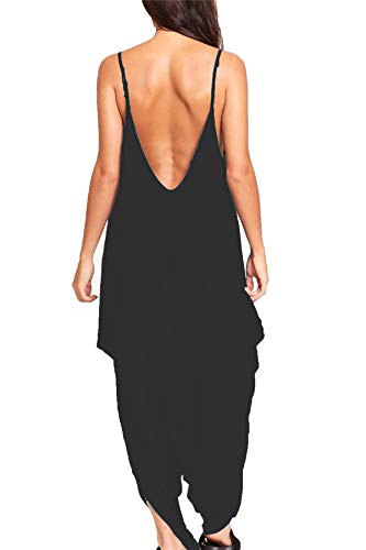 Mono Ancho Estilo Harem para Mujer - Cuello de Pico sin Mangas - Todo en uno - Negro - UK 8-10/EU 36-38