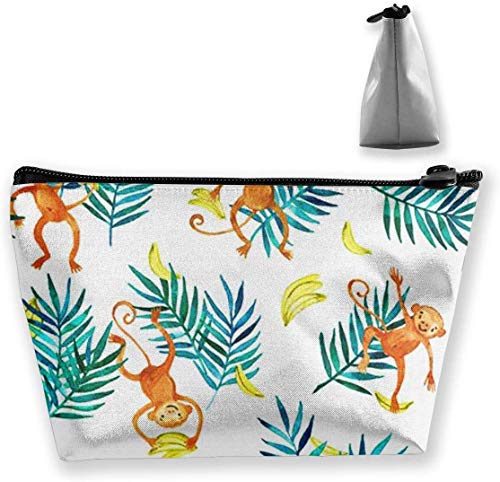 Mono y Hojas Bolsas de cosméticos para Mujer Bolsa portátil Bolsa de Almacenamiento Trapezoidal Bolsa de Viaje con Cremallera