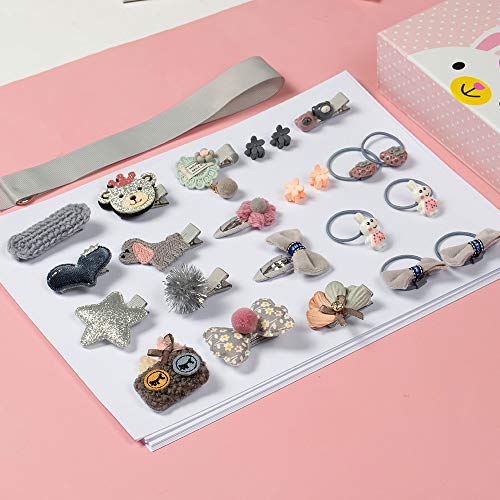 MOOKLIN ROAM Niñas Pinzas Para el Cabello, 24 Pcs Bebé Niña Lazos para el pelo con Caja de regalo, Clips de pelo Horquillas Linda Pinza de Pelo para chicas y mujeres (Gris)