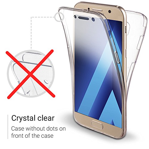 Moozy Funda 360 Grados para Samsung A3 2017 Transparente Silicona - Full Body Case Carcasa Protectora Cuerpo Completo