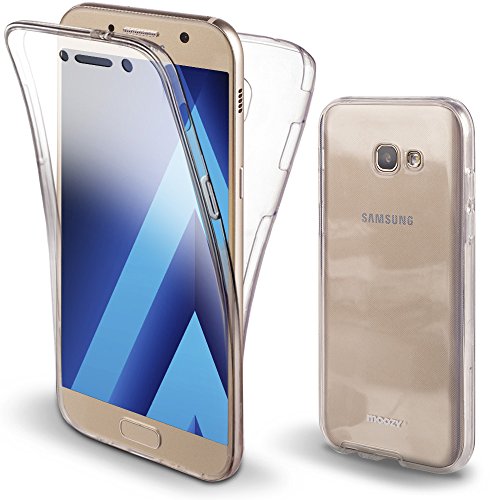 Moozy Funda 360 Grados para Samsung A3 2017 Transparente Silicona - Full Body Case Carcasa Protectora Cuerpo Completo