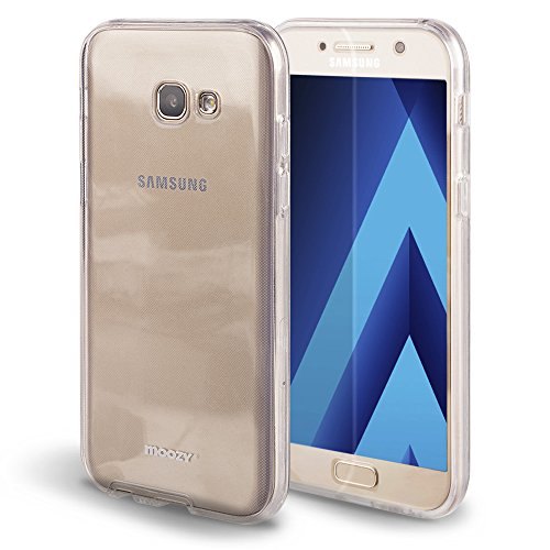 Moozy Funda 360 Grados para Samsung A3 2017 Transparente Silicona - Full Body Case Carcasa Protectora Cuerpo Completo