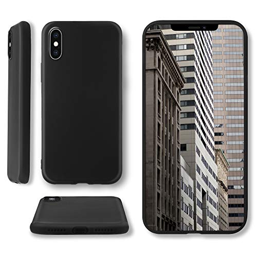 Moozy Vibrant Lifestyle Funda para iPhone X y iPhone XS, Negra - Cover Carcasa de Silicona Líquida con Acabado Mate y Forro de Microfibra Suave
