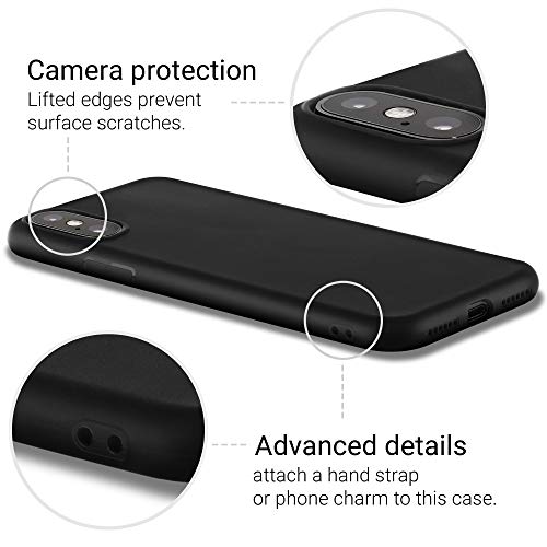 Moozy Vibrant Lifestyle Funda para iPhone X y iPhone XS, Negra - Cover Carcasa de Silicona Líquida con Acabado Mate y Forro de Microfibra Suave