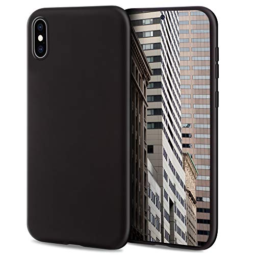 Moozy Vibrant Lifestyle Funda para iPhone X y iPhone XS, Negra - Cover Carcasa de Silicona Líquida con Acabado Mate y Forro de Microfibra Suave
