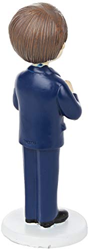 Mopec Figura para Comunión Niño con Traje y Biblia en Mano, Poliresina, Azul Marino, 6.5x6.5x17 cm