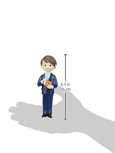 Mopec Figura para Comunión Niño con Traje y Biblia en Mano, Poliresina, Azul Marino, 6.5x6.5x17 cm