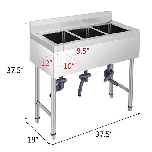 Moracle Fregadero de Cocina de 3 Seno Fregadero Hecho a Mano de Acero Inoxidable Fregadero Cuadrado para la Cocina